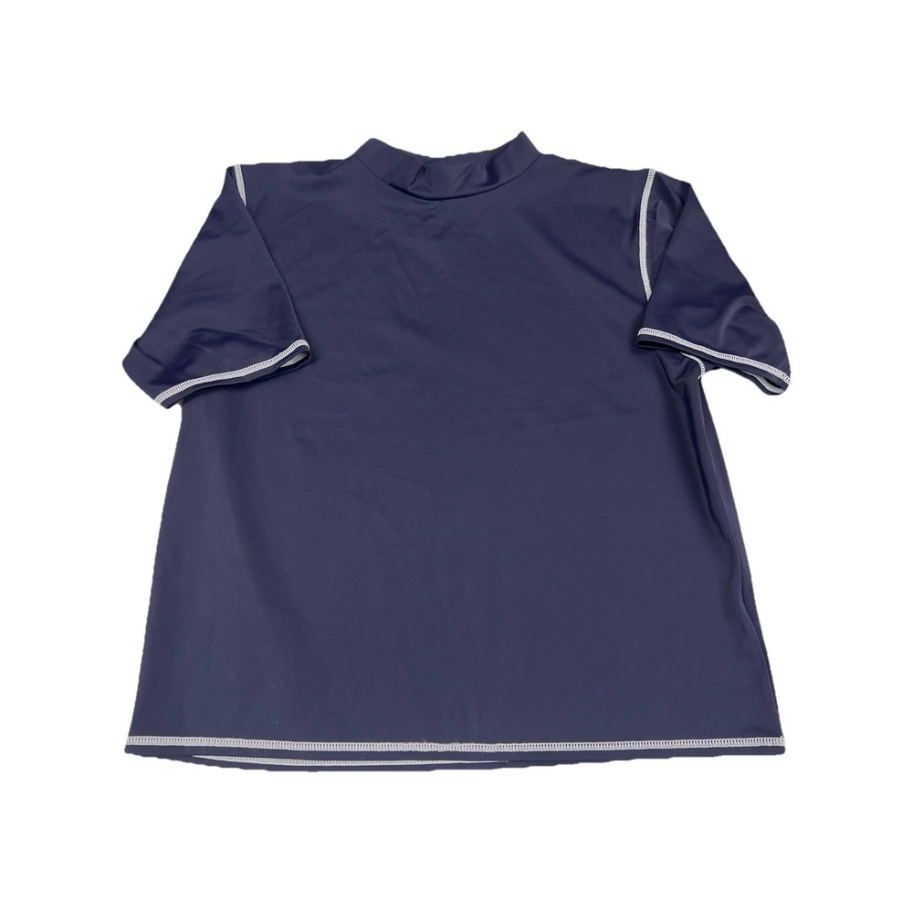 Lands End Rash‎ Guard Boys L 14-16 Blue Navy Short Sleeve Swim Shirt Beach